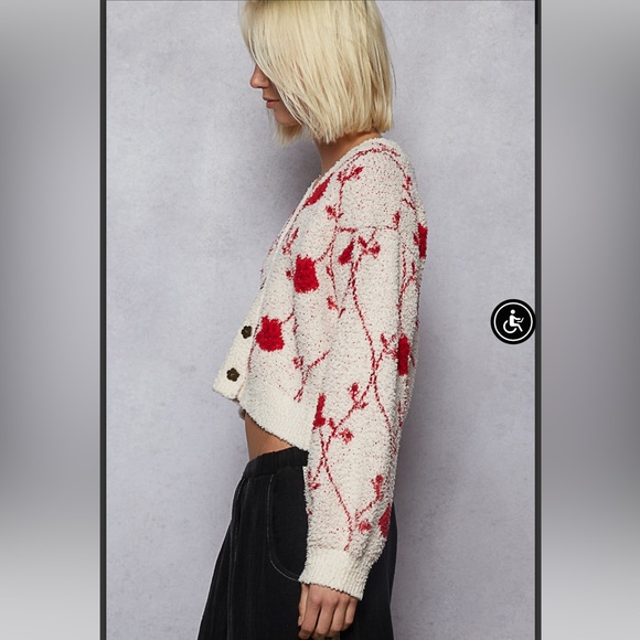 BP218-1🤍❤️NEW! POL pretty Red +cream Floral Cardigan perfect4 desk2date! Wow🎄! - Picture 5 of 11